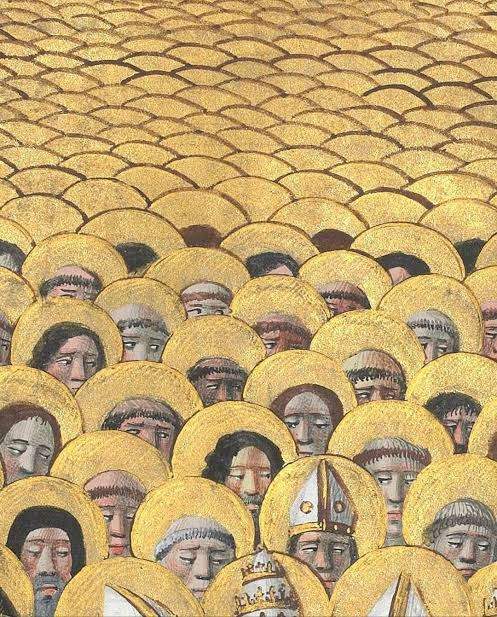 The Forerunners of Christ with Saints and Martyrs, detail: ranks of haloed saints