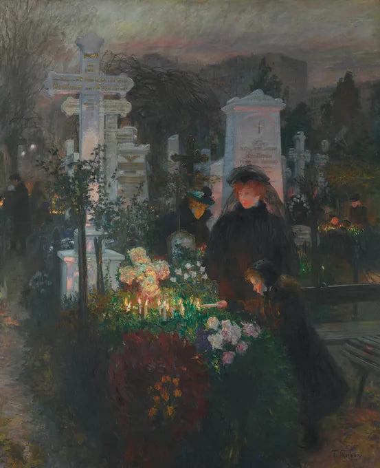 All Souls’ Day, detail: mourners at a candlelit grave